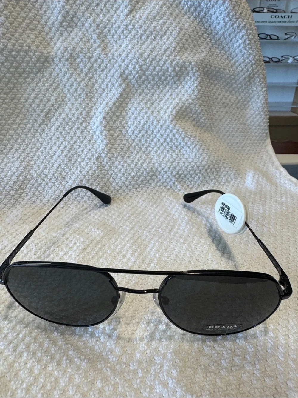 RARE Prada 55US Black Metal Aviator Sunglasses with Dark solid Lenses NWT 54eye